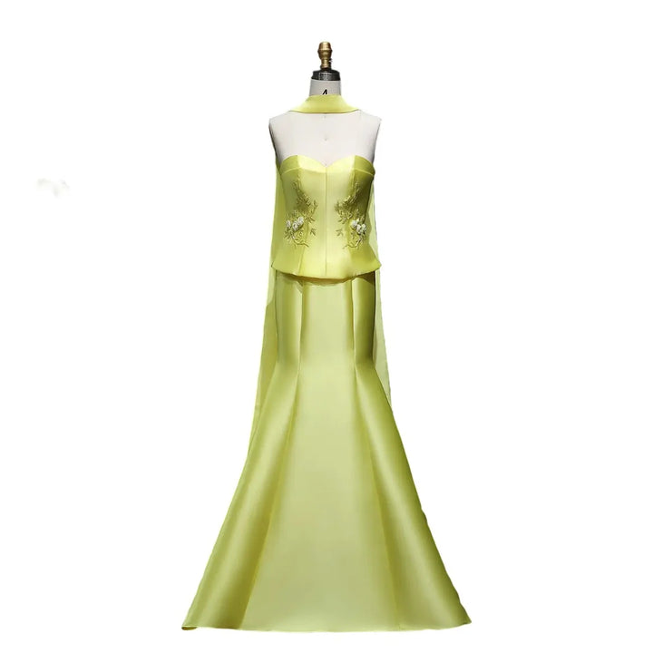 Elegant Blue Satin Mermaid Arabic Wedding Gown SS245-DreamyVow