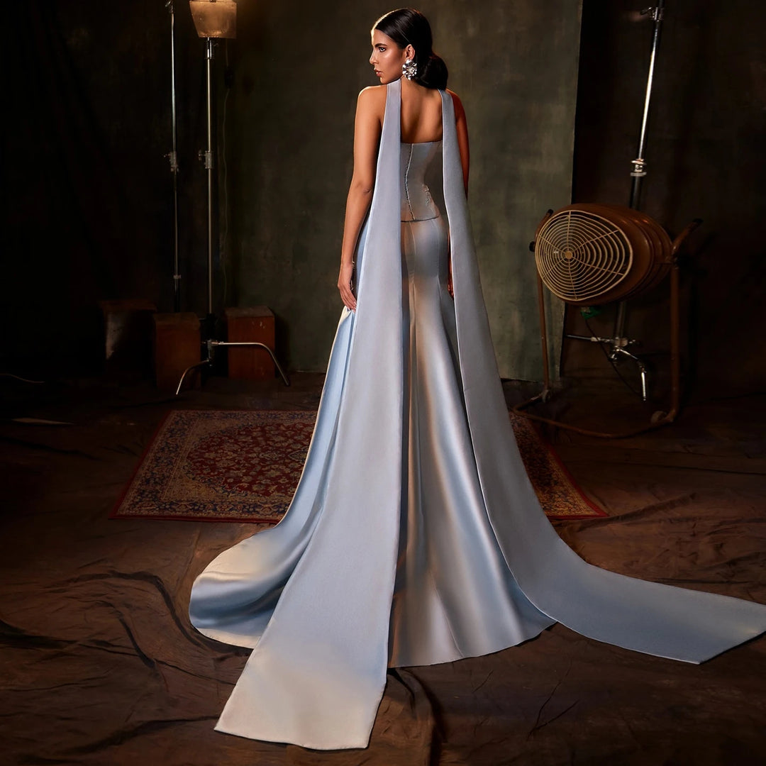 Elegant Blue Satin Mermaid Arabic Wedding Gown SS245 Yellow / 14 Elegant Blue Satin Mermaid Arabic Wedding Gown SS245 Yellow / 14