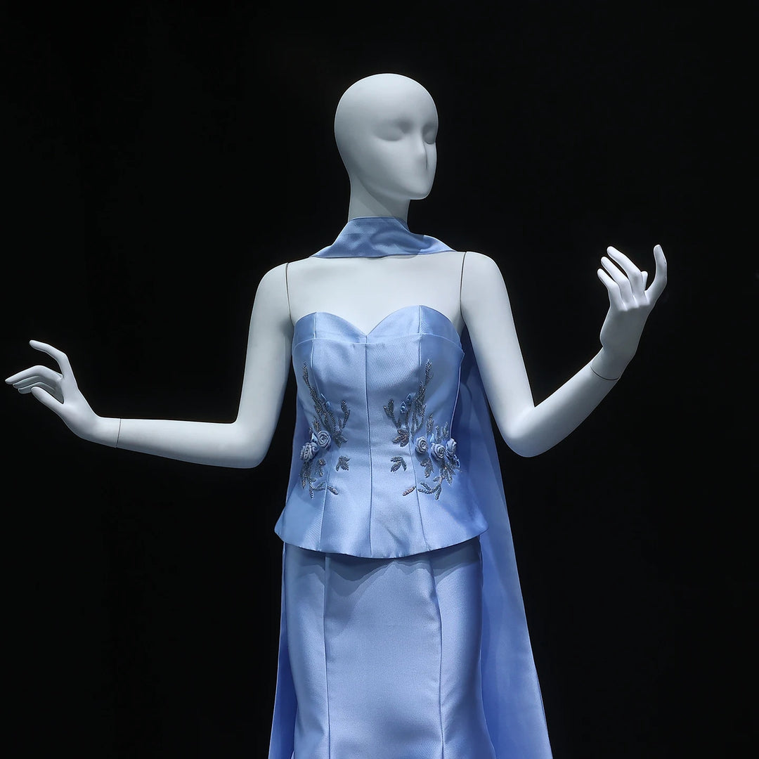 Elegant Blue Satin Mermaid Arabic Wedding Gown SS245
