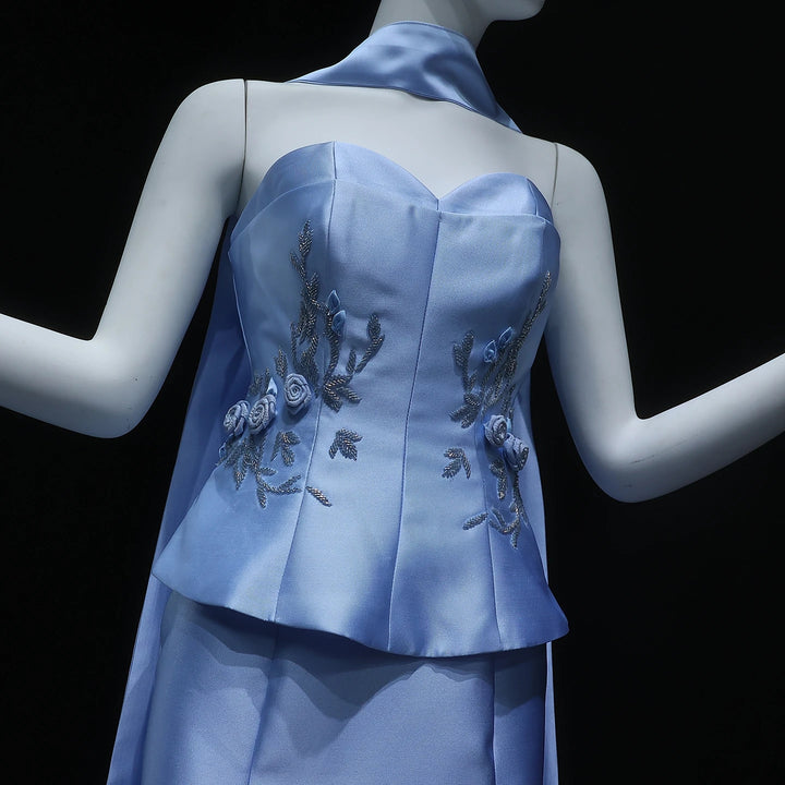 Elegant Blue Satin Mermaid Arabic Wedding Gown SS245
