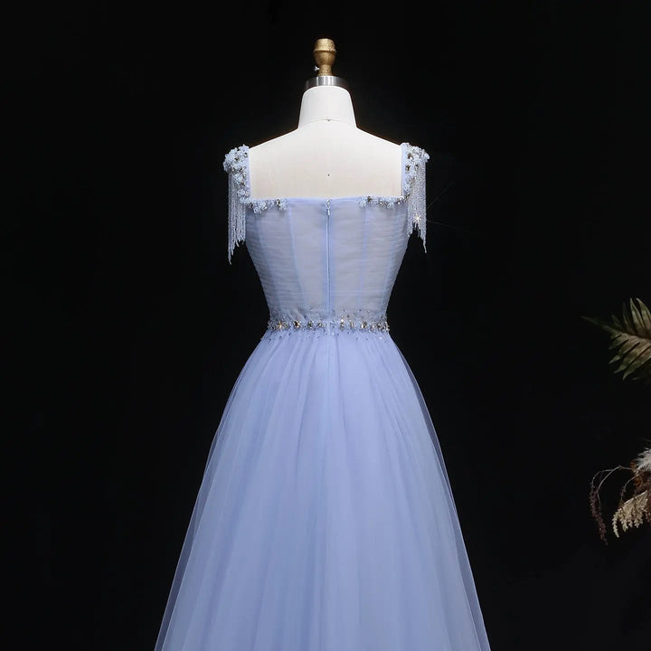 Elegant Champagne Beaded Tulle A-Line Evening Dress SS058-DreamyVow