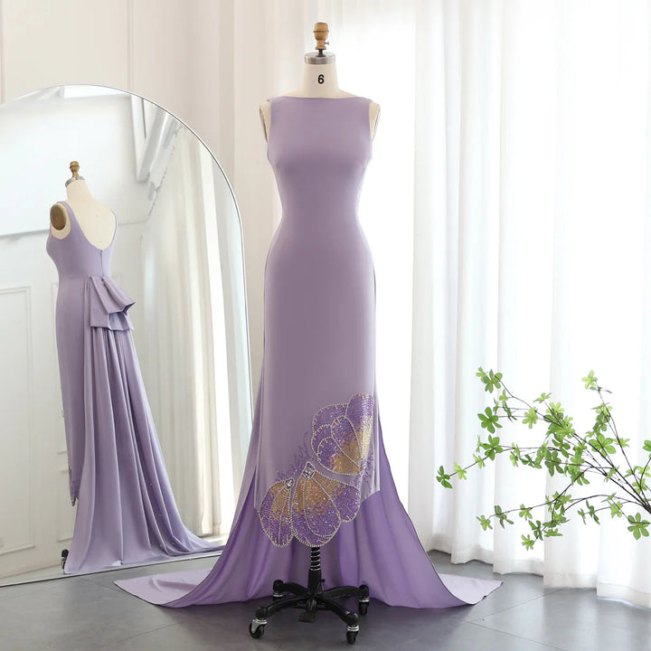 Elegant Coral Pink Scalloped Arabic Evening Dress SS471