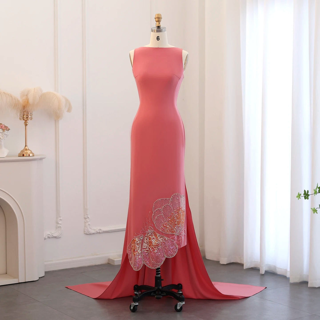 Elegant Coral Pink Scalloped Arabic Evening Dress SS471