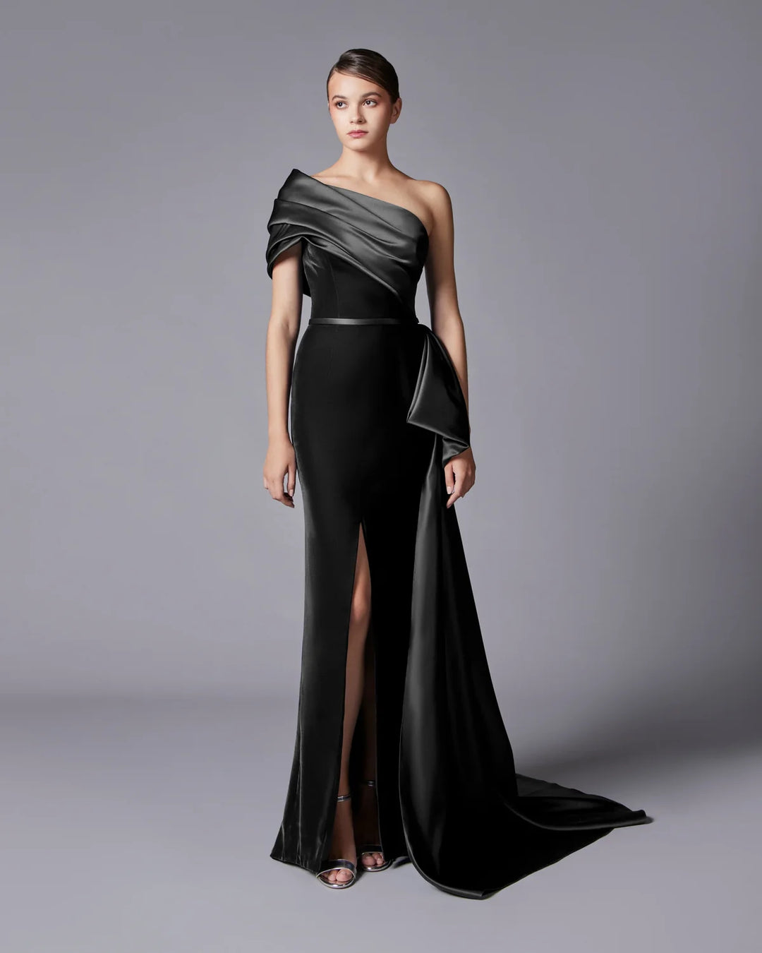Elegant Dark Blue One Shoulder Evening Dress SF369