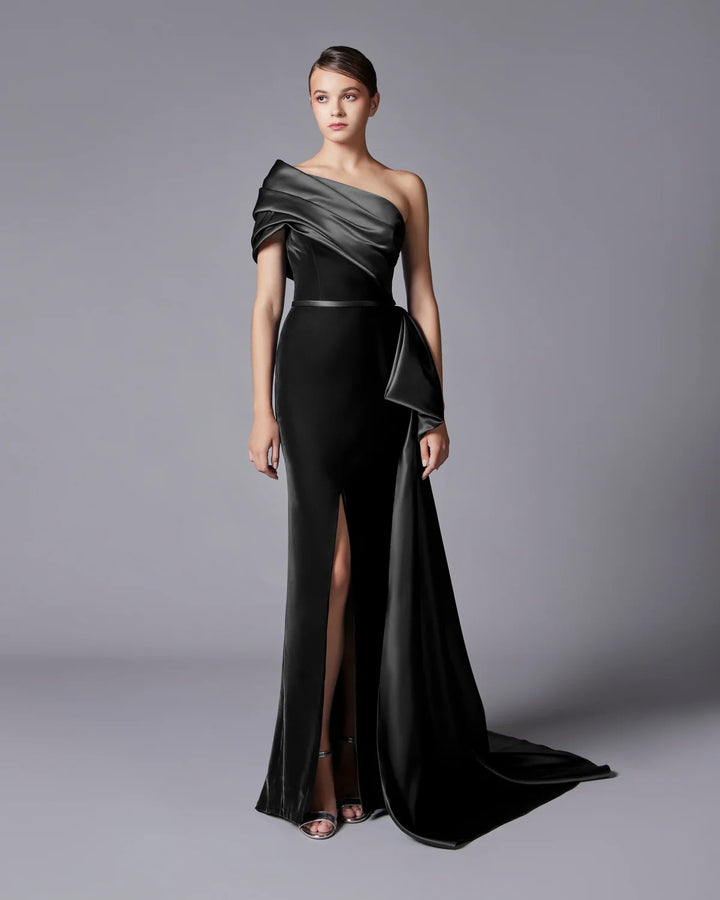 Elegant Dark Blue One Shoulder Evening Dress SF369