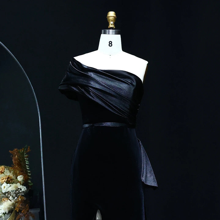 Elegant Dark Blue One Shoulder Evening Dress SF369