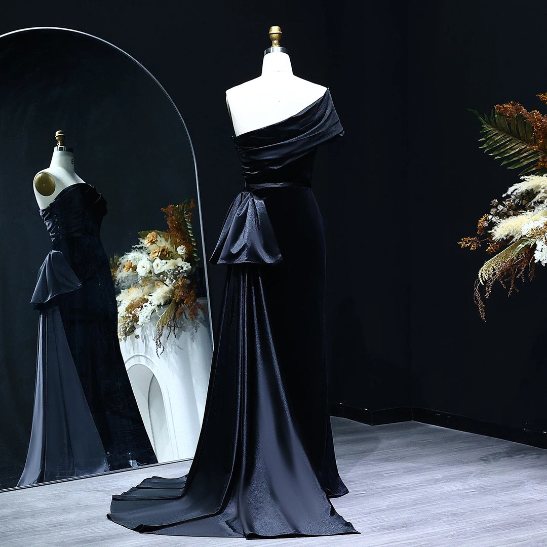 Elegant Dark Blue One Shoulder Evening Dress SF369