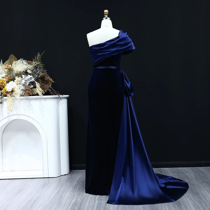 Elegant Dark Blue One Shoulder Evening Dress SF369