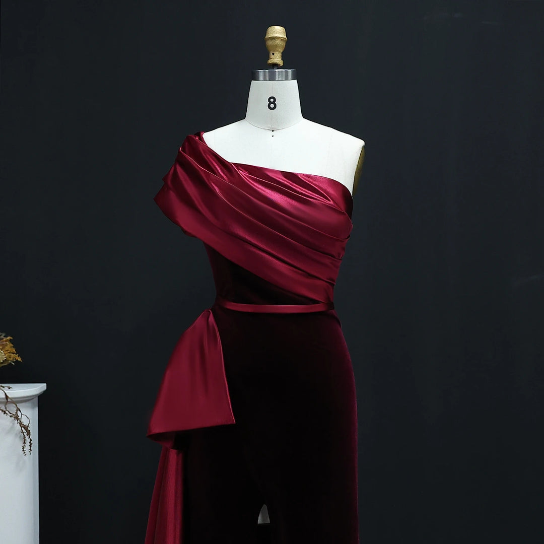 Elegant Dark Blue One Shoulder Evening Dress SF369