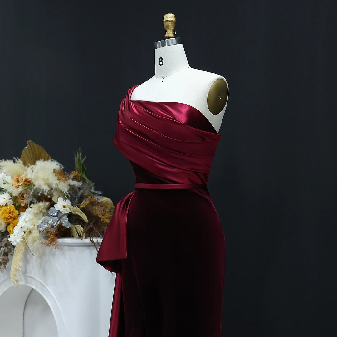 Elegant Dark Blue One Shoulder Evening Dress SF369