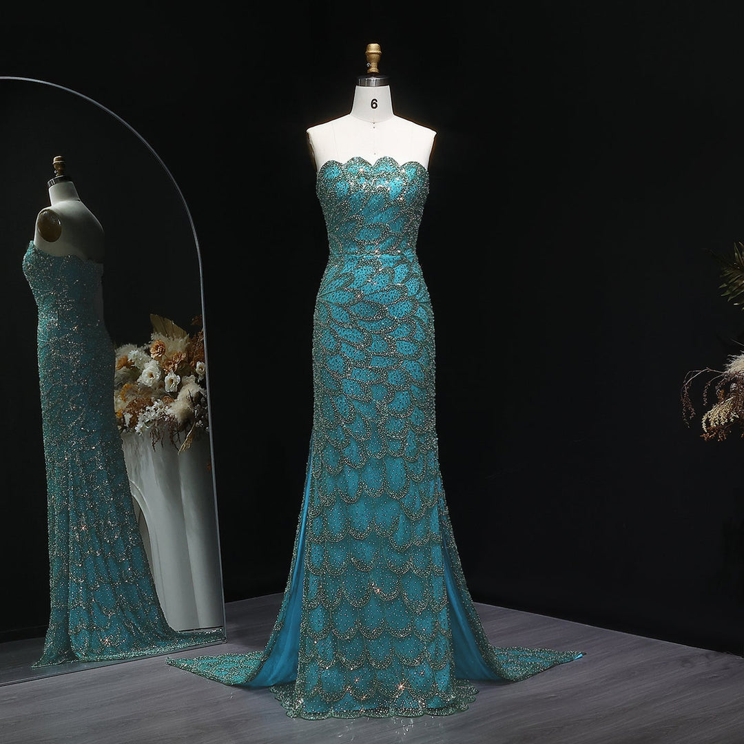 Elegant Emerald Green Strapless Evening Dress SS601 DreamyVow Elegant Emerald Green Strapless Evening Dress SS601 DreamyVow