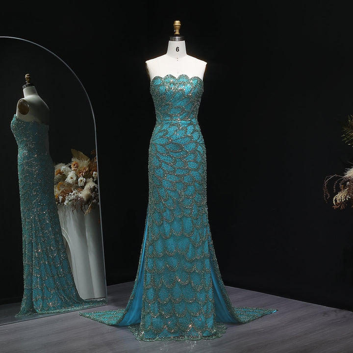 Elegant Emerald Green Strapless Evening Dress SS601