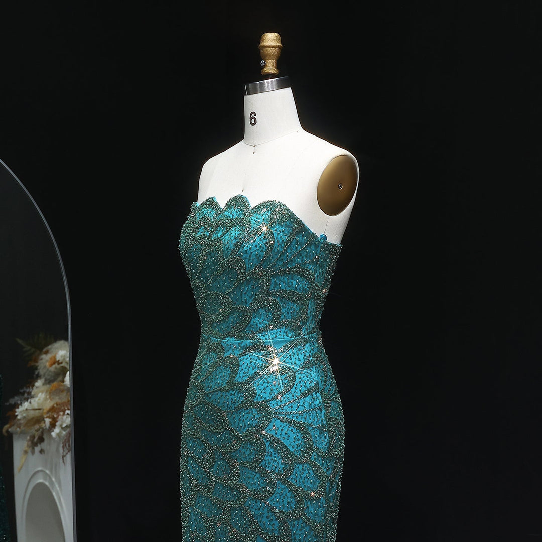 Elegant Emerald Green Strapless Evening Dress SS601