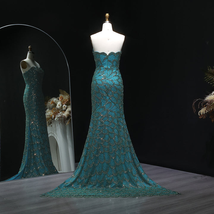 Elegant Emerald Green Strapless Evening Dress SS601