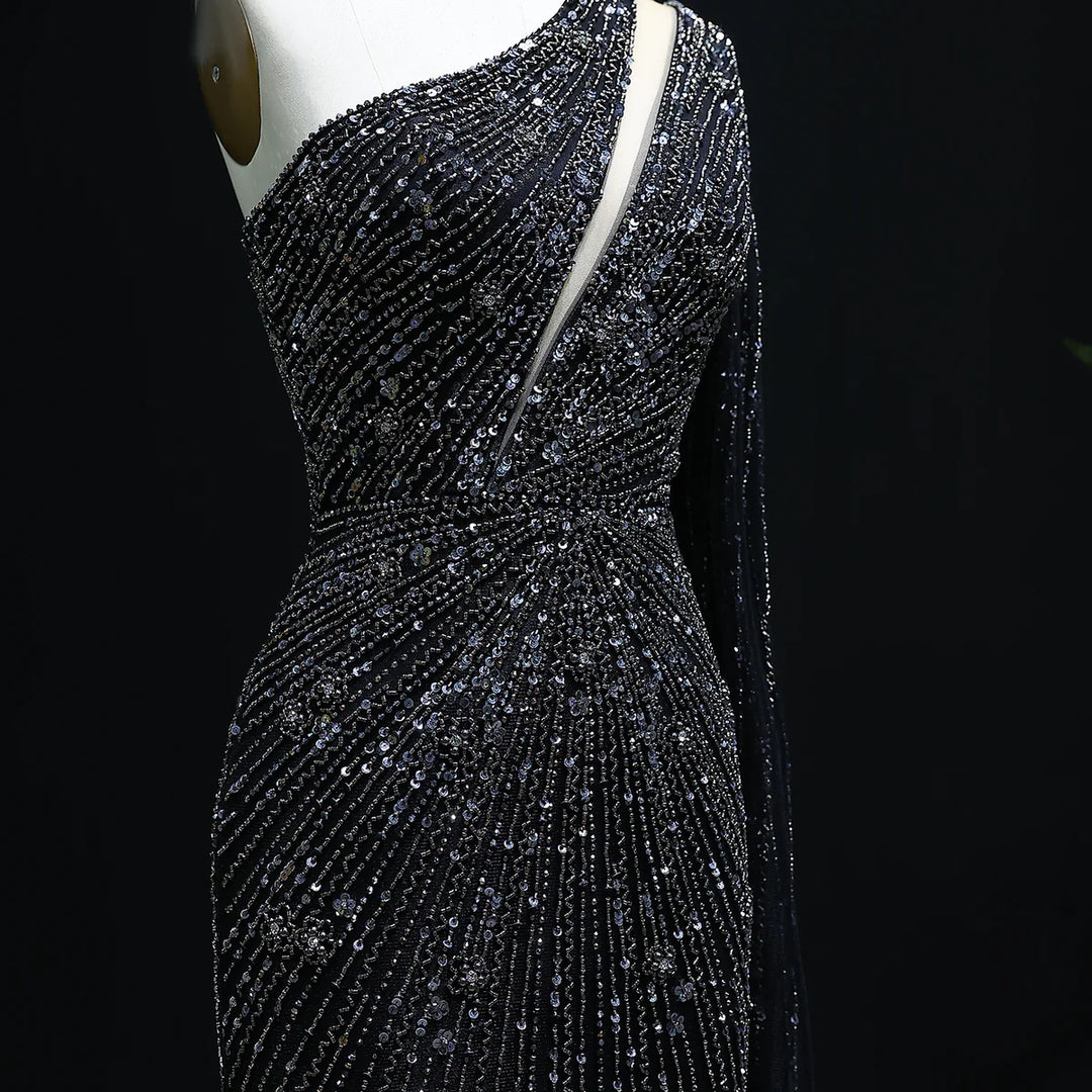 Elegant Evening Dress with One Shoulder and Beading SS317