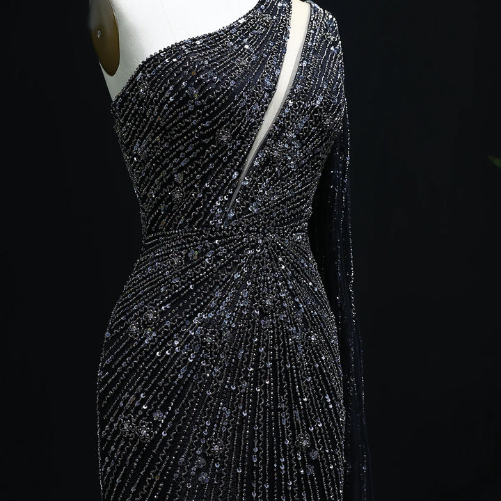 Elegant Evening Dress with One Shoulder and Beading SS317