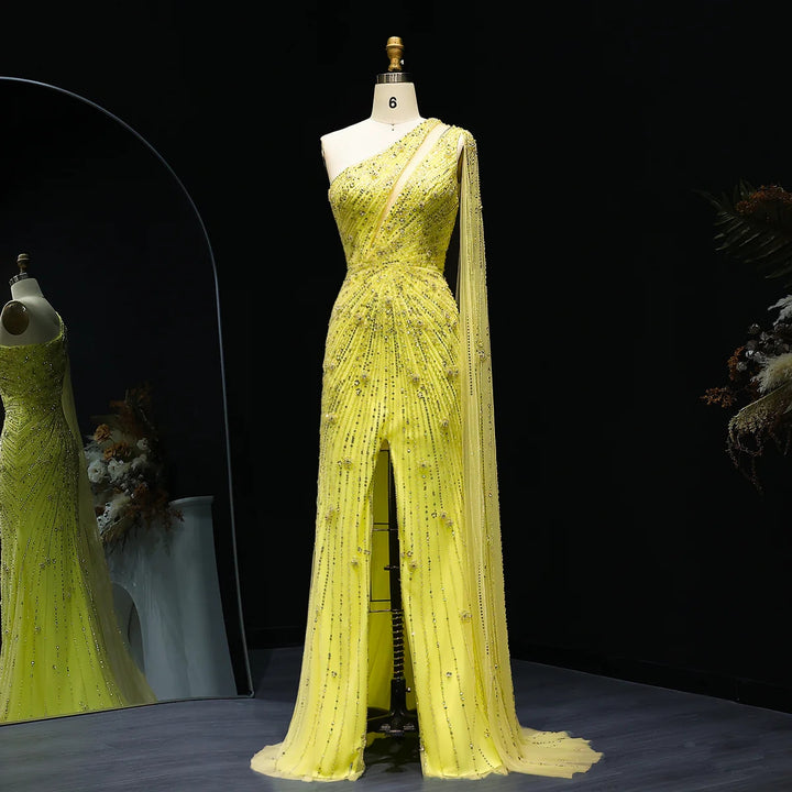 Elegant Evening Dress with One Shoulder and Beading SS317