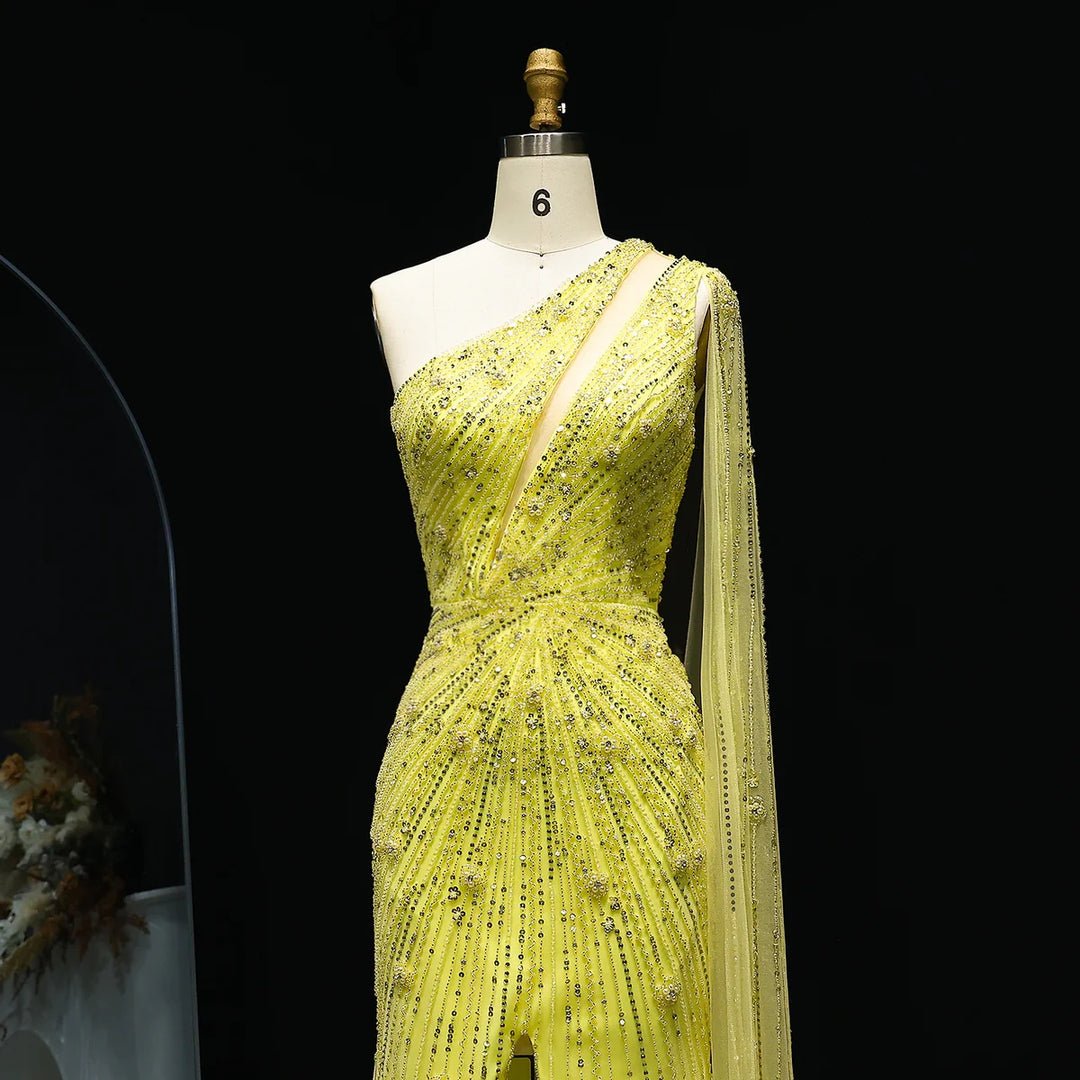 Elegant Evening Dress with One Shoulder and Beading SS317