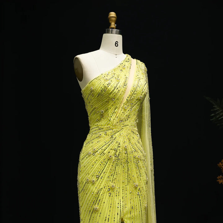 Elegant Evening Dress with One Shoulder and Beading SS317