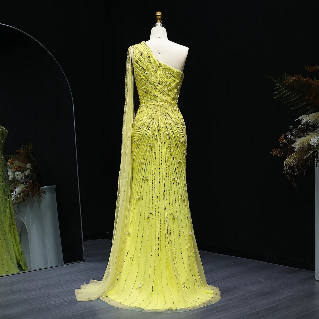 Elegant Evening Dress with One Shoulder and Beading SS317