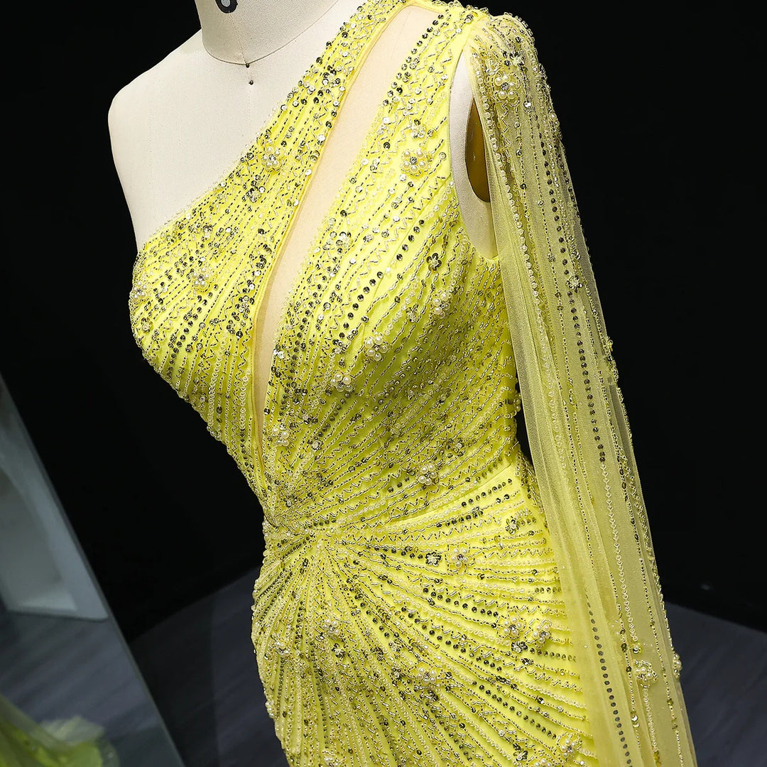 Elegant Evening Dress with One Shoulder and Beading SS317