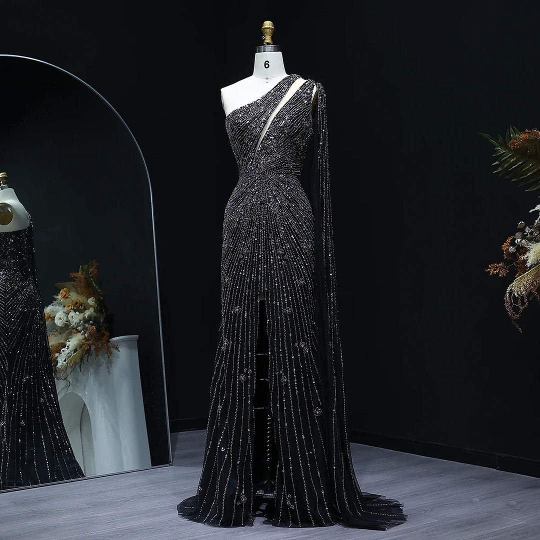 Elegant Evening Dress with One Shoulder and Beading SS317