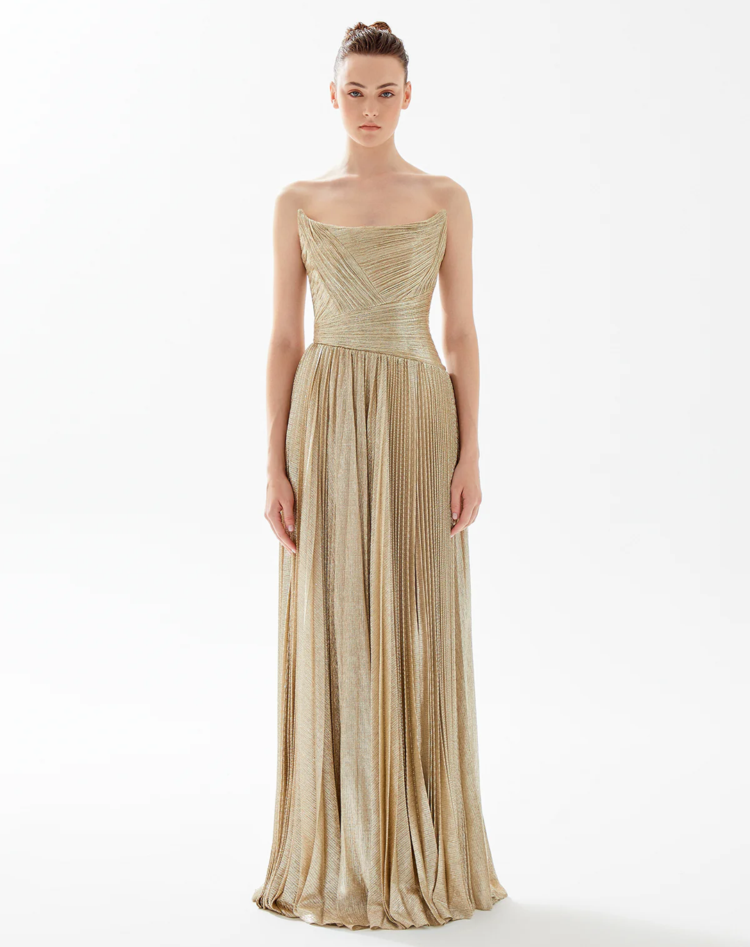 Elegant Gold Pleats Strapless Draped Evening Dress SF208
