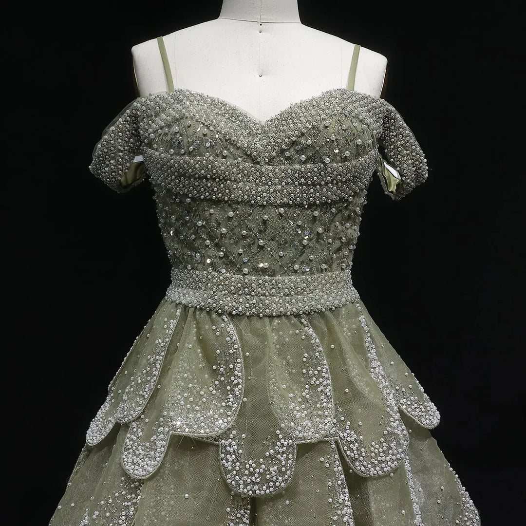 Elegant Green Layered Ruffle Evening Dress SS385 Green / 18 Elegant Green Layered Ruffle Evening Dress SS385 Green / 18