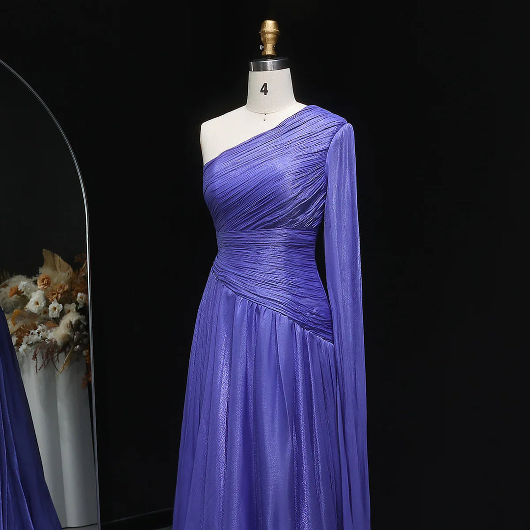 Elegant Green One Shoulder A-Line Evening Dress SF406-DreamyVow