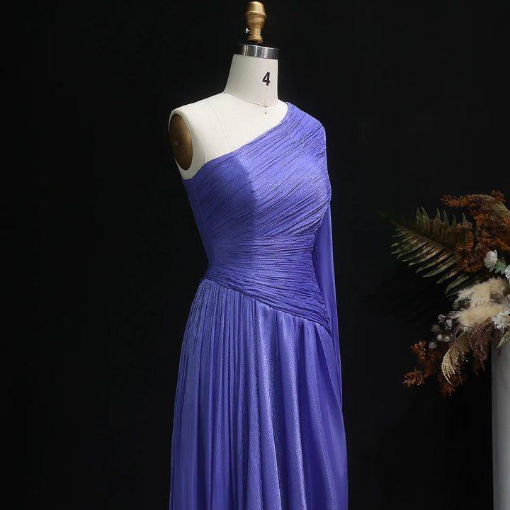 Elegant Green One Shoulder A-Line Evening Dress SF406-DreamyVow