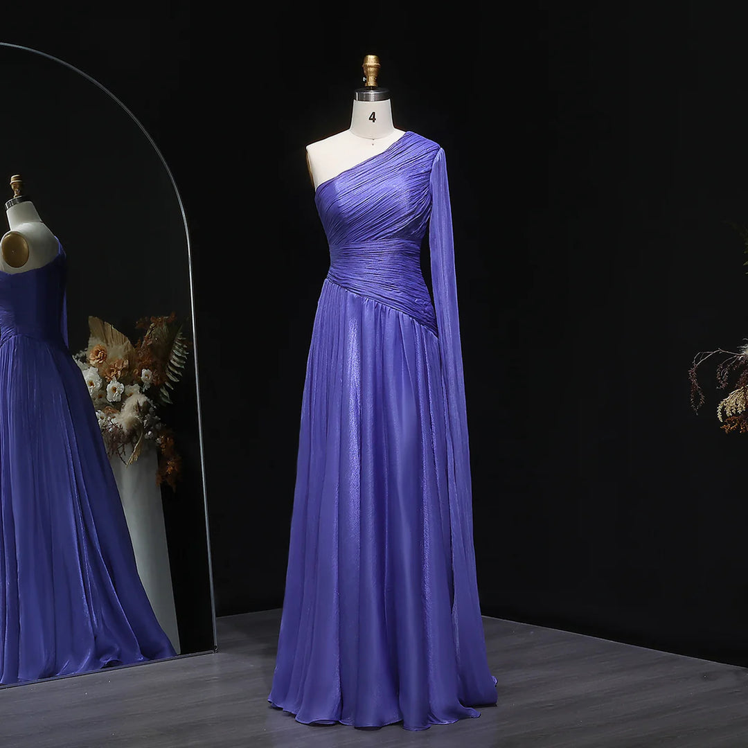 Elegant Green One Shoulder A-Line Evening Dress SF406-DreamyVow
