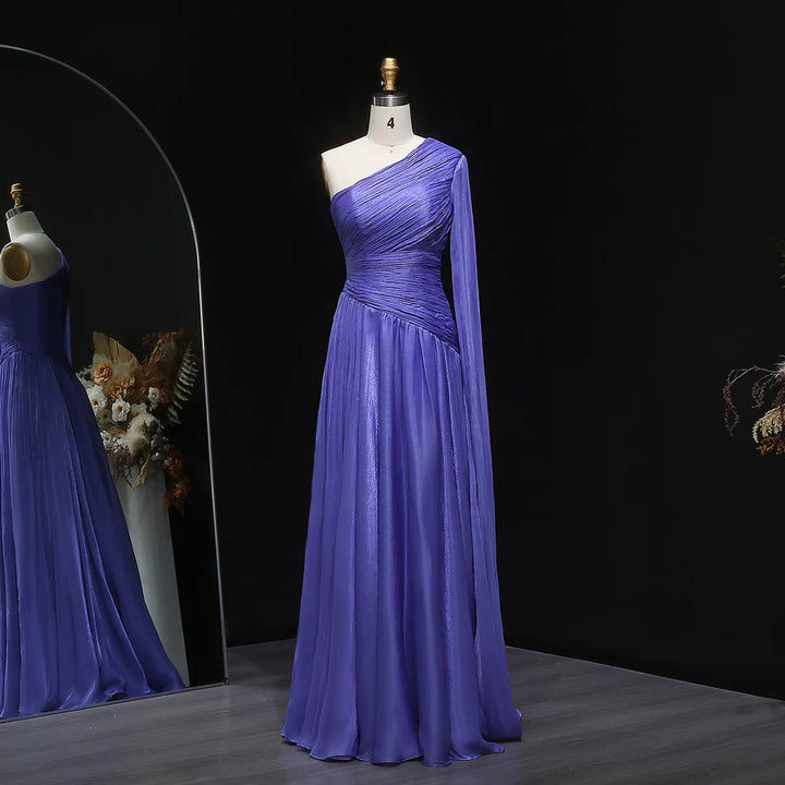 Elegant Green One Shoulder A-Line Evening Dress SF406-DreamyVow