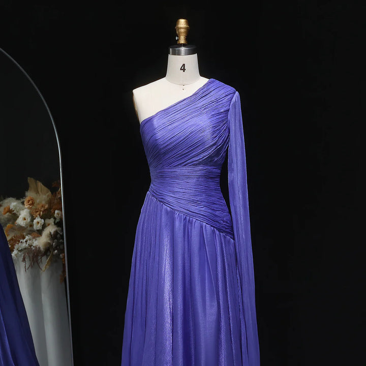 Elegant Green One Shoulder A-Line Evening Dress SF406-DreamyVow