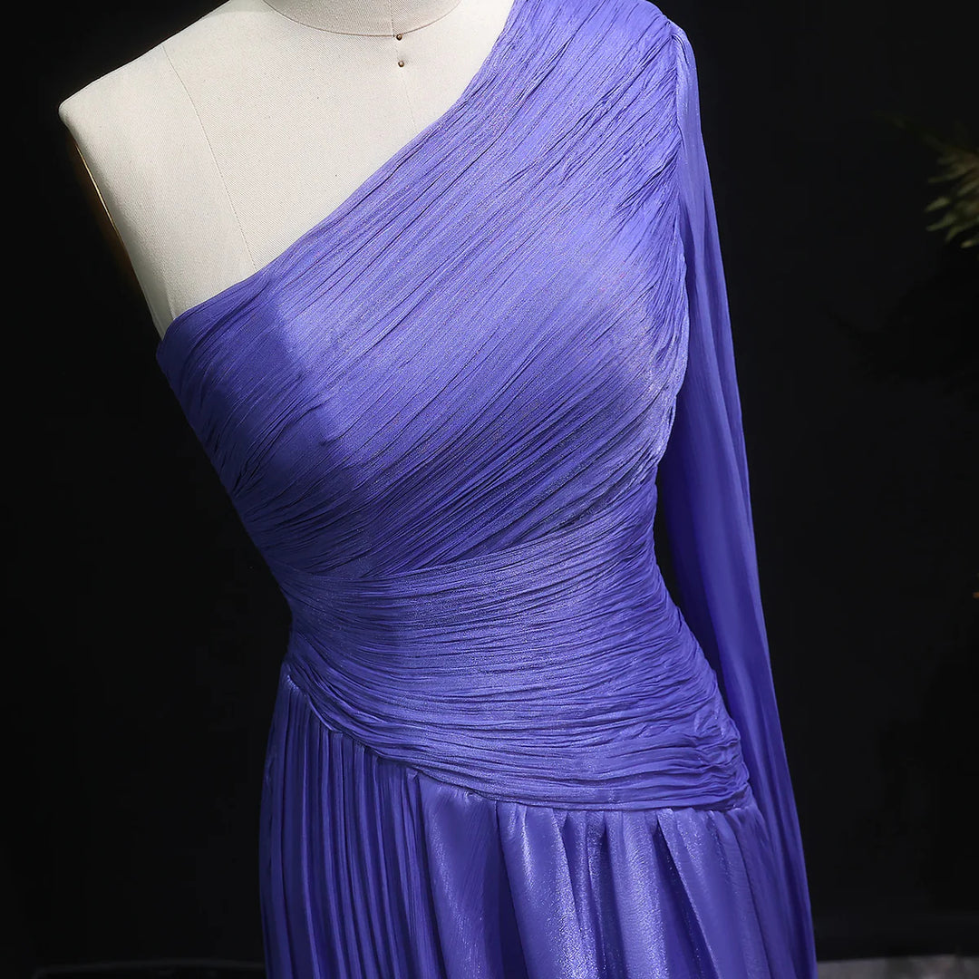 Elegant Green One Shoulder A-Line Evening Dress SF406-DreamyVow