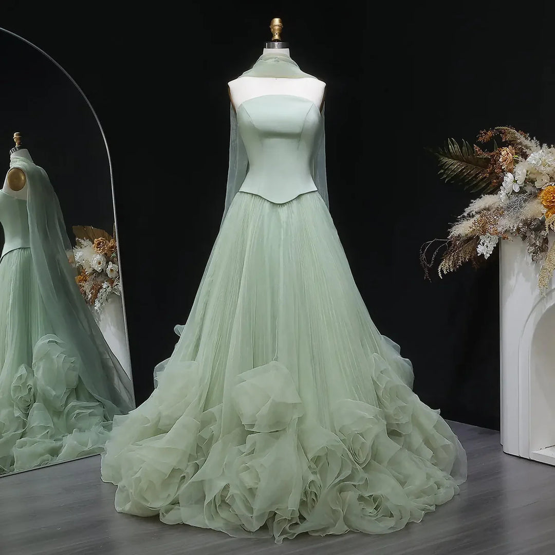 Elegant Green Strapless 3D Flowers Evening Dress SF300-DreamyVow