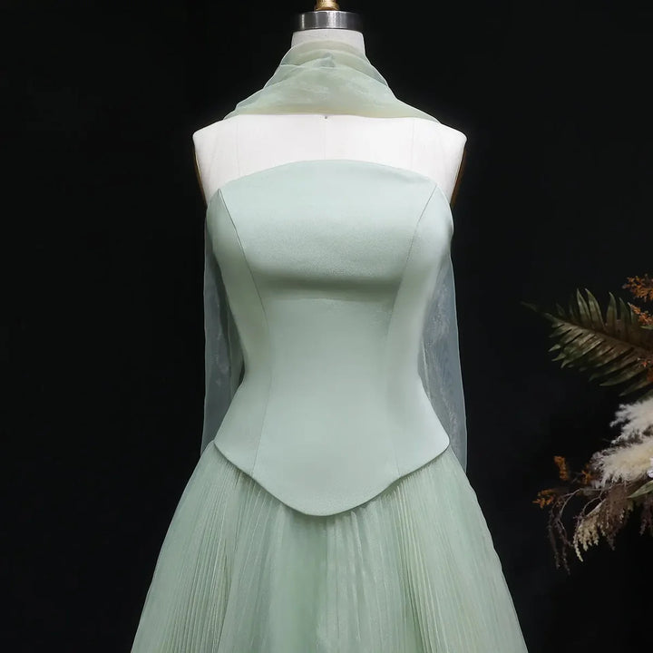 Elegant Green Strapless 3D Flowers Evening Dress SF300-DreamyVow