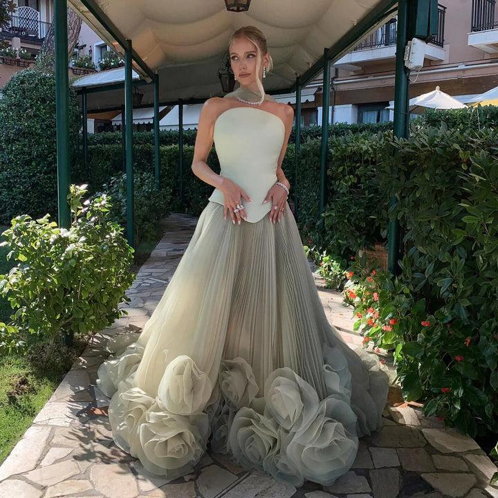 Elegant Green Strapless 3D Flowers Evening Dress SF300-DreamyVow