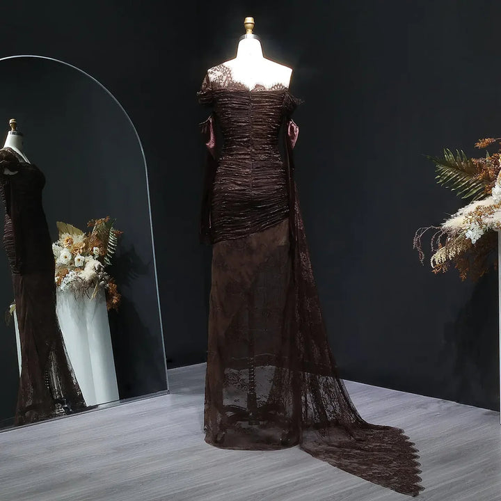 Elegant Lace Black Evening Dress with Gloves SF017-DreamyVow