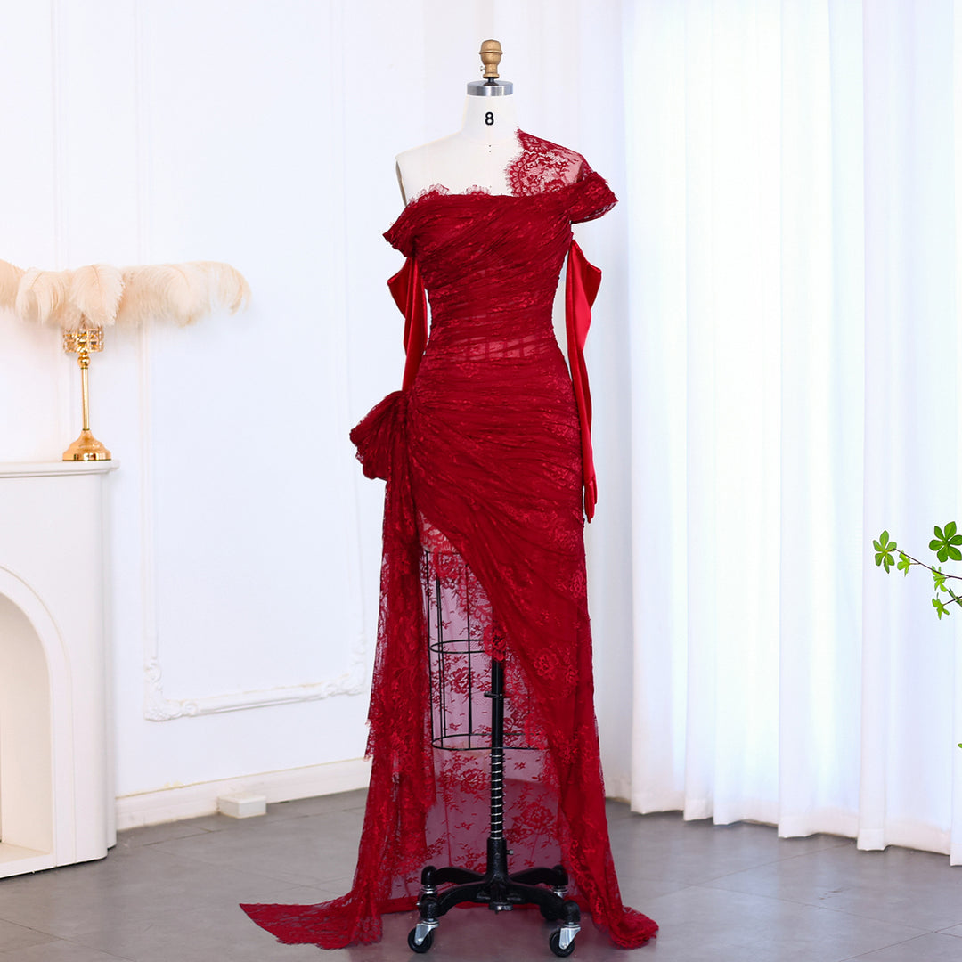 Elegant Lace Black Evening Dress with Gloves SF017 Brown / 18 Elegant Lace Black Evening Dress with Gloves SF017 Brown / 18