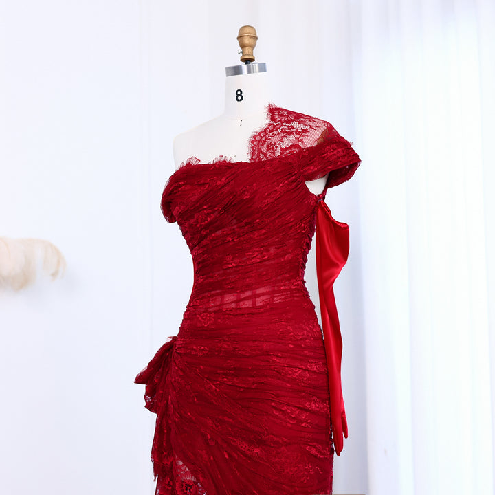 Elegant Lace Black Evening Dress with Gloves SF017