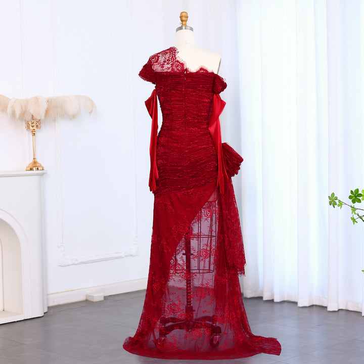 Elegant Lace Black Evening Dress with Gloves SF017