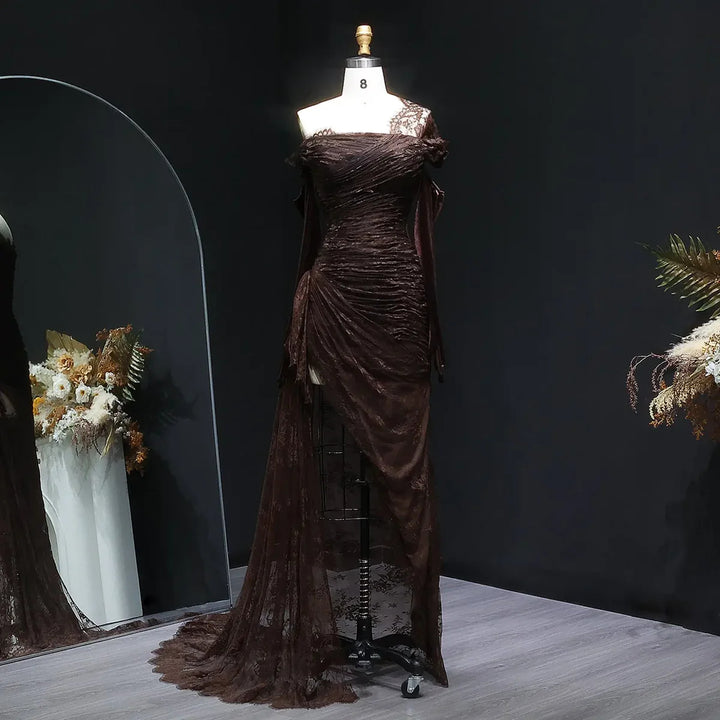 Elegant Lace Black Evening Dress with Gloves SF017-DreamyVow