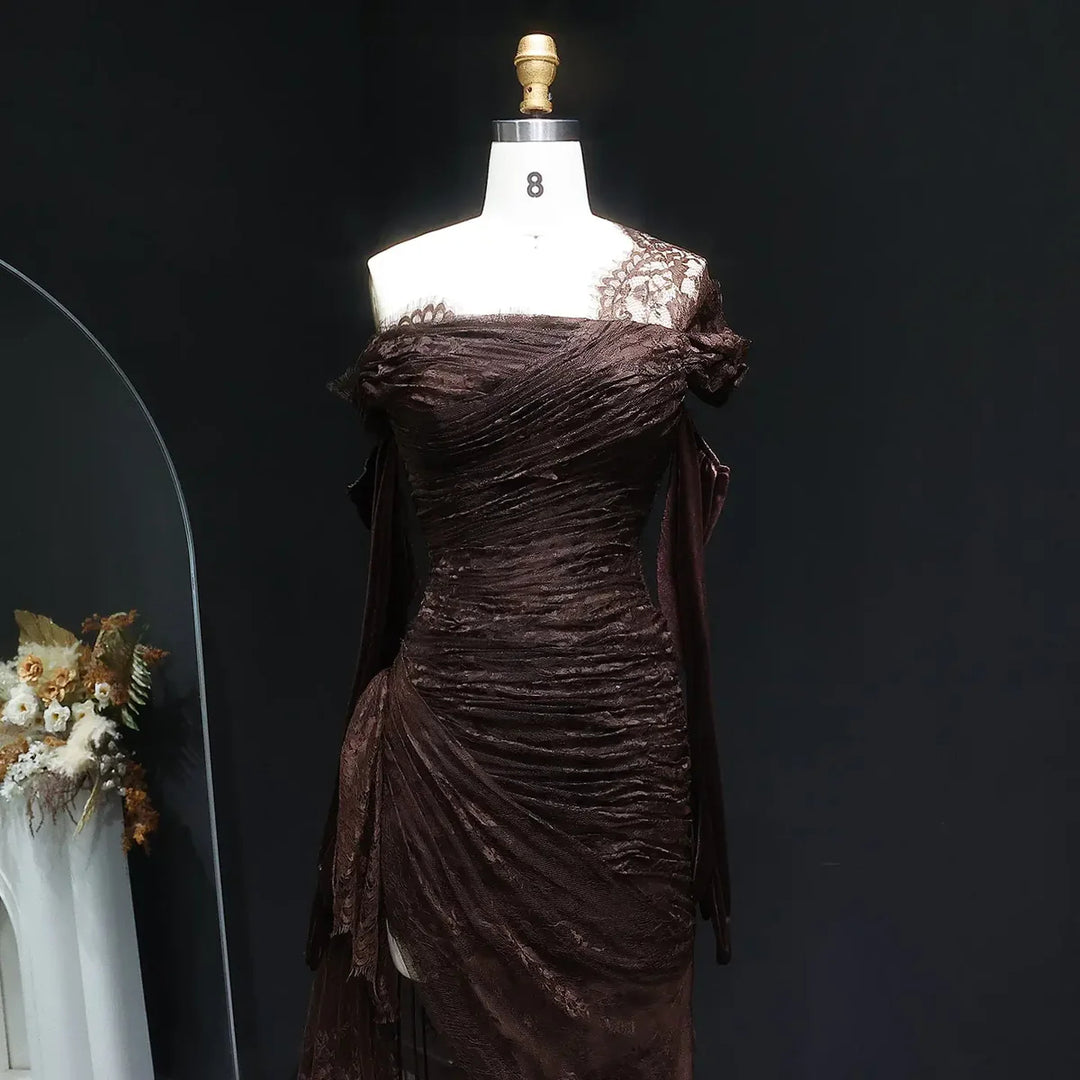 Elegant Lace Black Evening Dress with Gloves SF017-DreamyVow