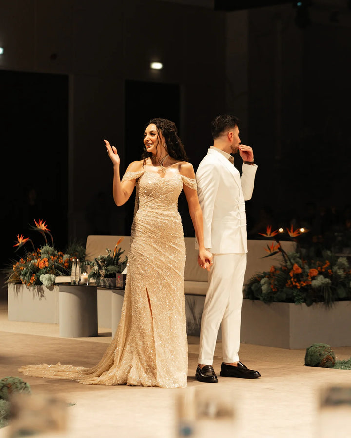 Elegant Lace Sequin Off Shoulder Evening dress SF395