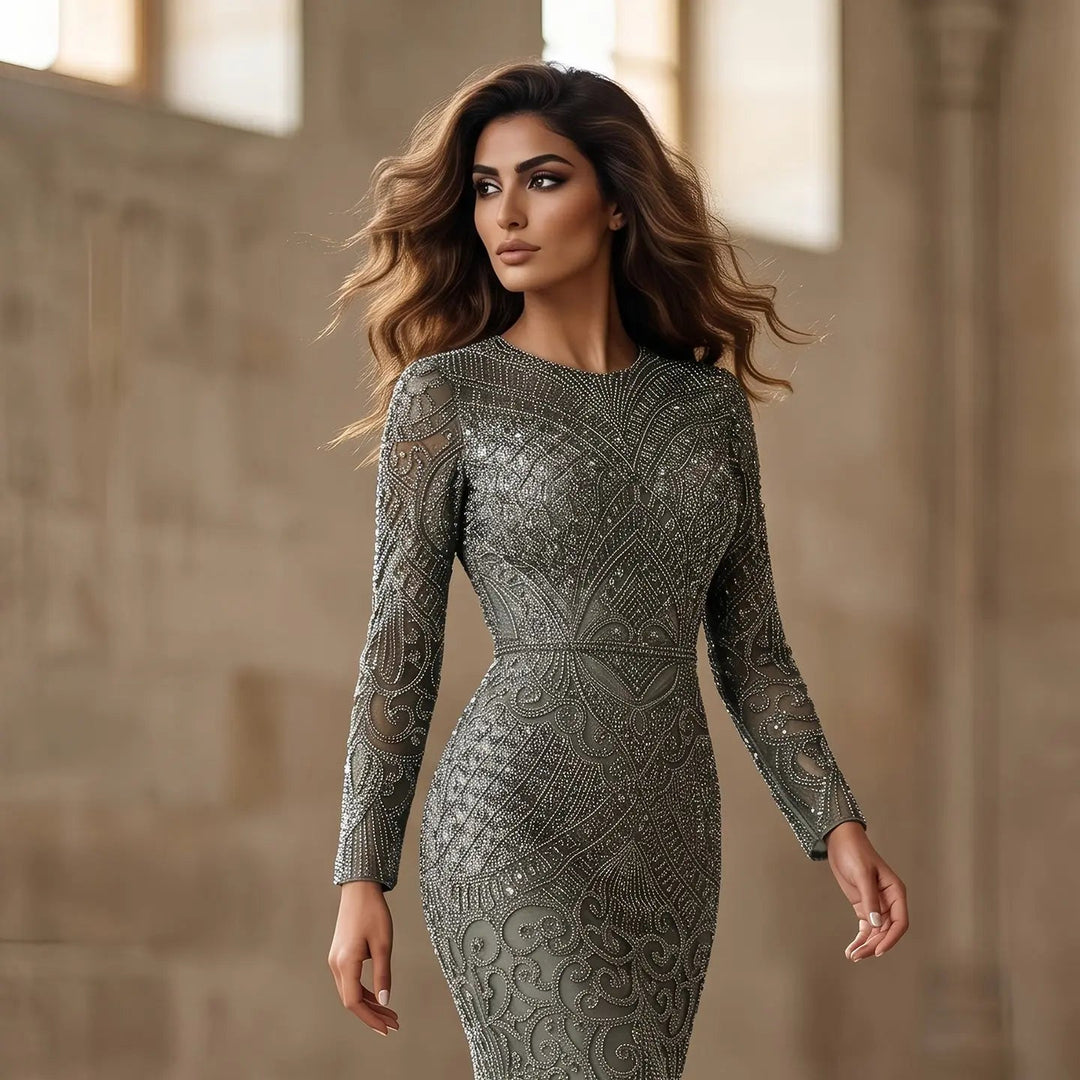 js collection beaded dress JS Collections Beaded Mesh Maxi Dress main image 0