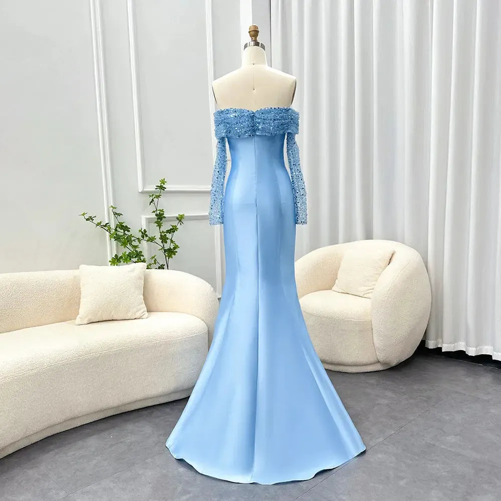 chinese dress ladies Emory High Neck Balloon Sleeve Maxi Dress | Arcadian Blue | Dresses