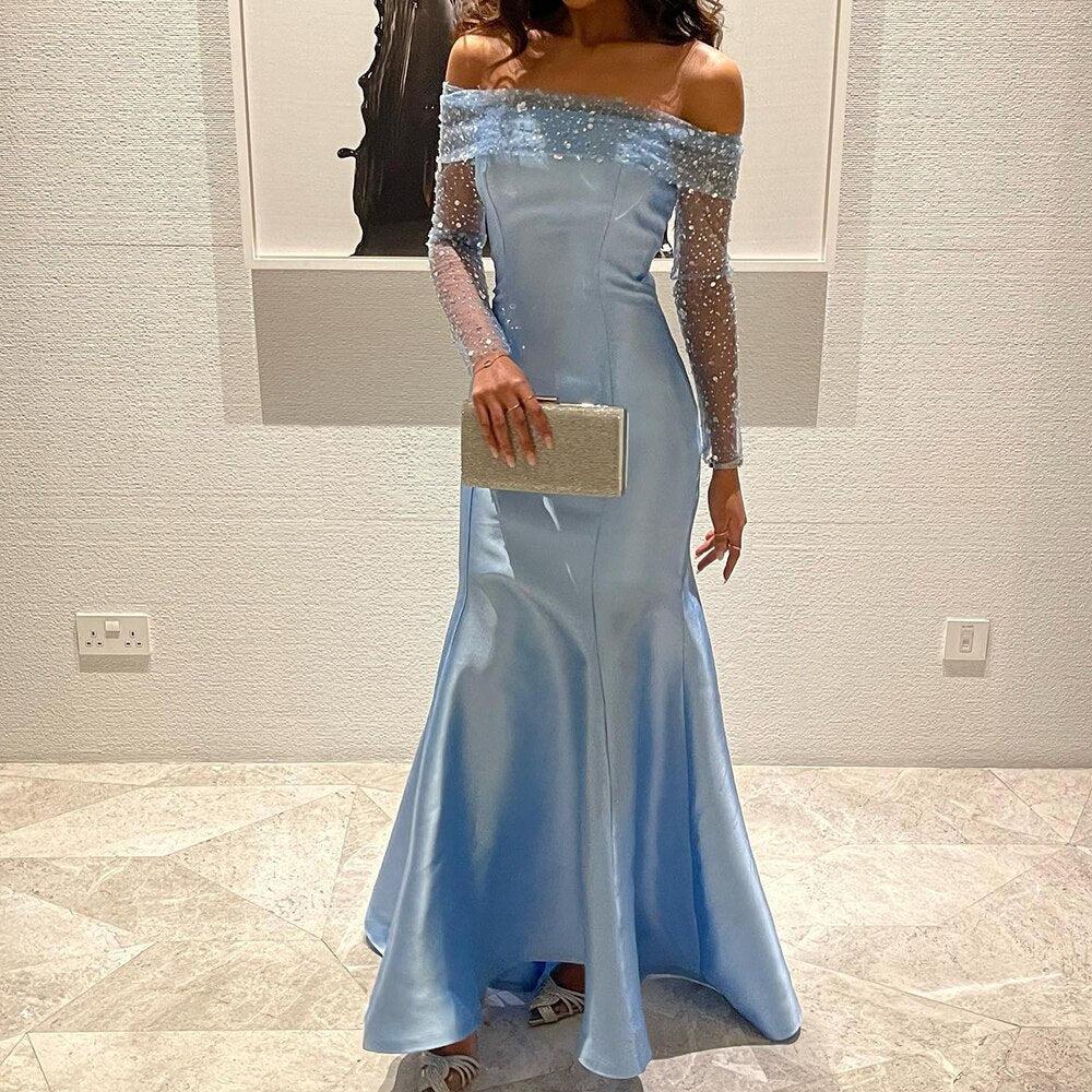 fitted lace wedding dress Long Sleeves Mermaid Wedding Dresses, Off Shoulder Lace Wedding Dresse –  Berryera main image 1
