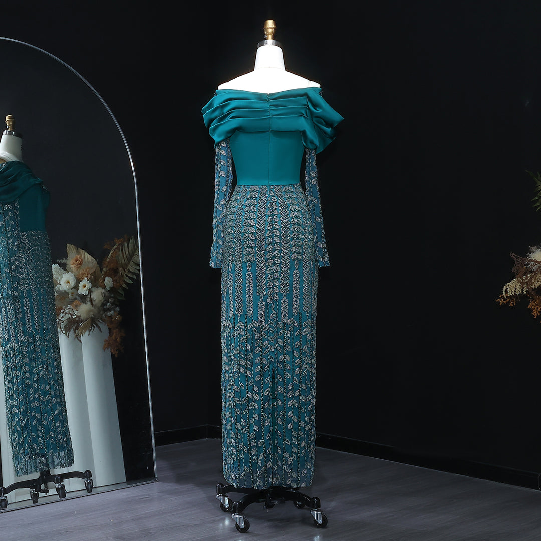 Elegant Off Shoulder Evening Dress with Long Sleeves SS695