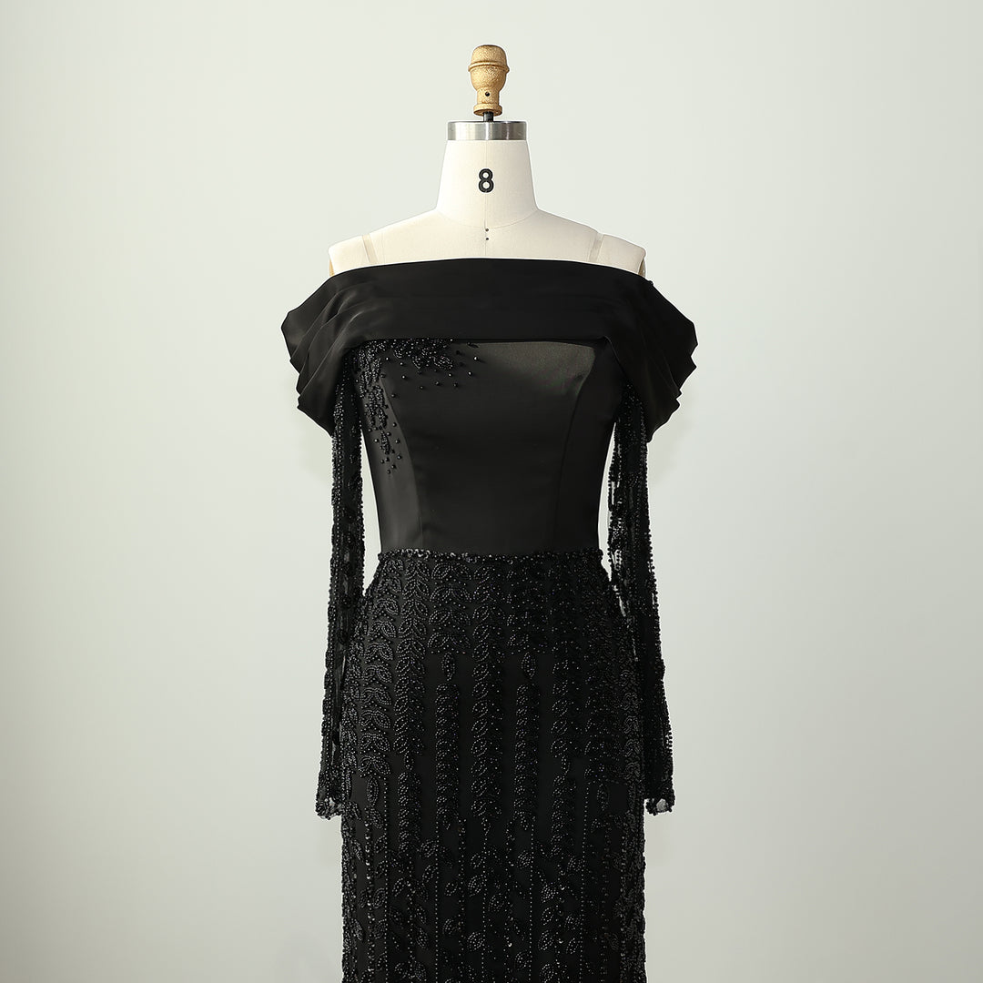 Elegant Off Shoulder Evening Dress with Long Sleeves SS695