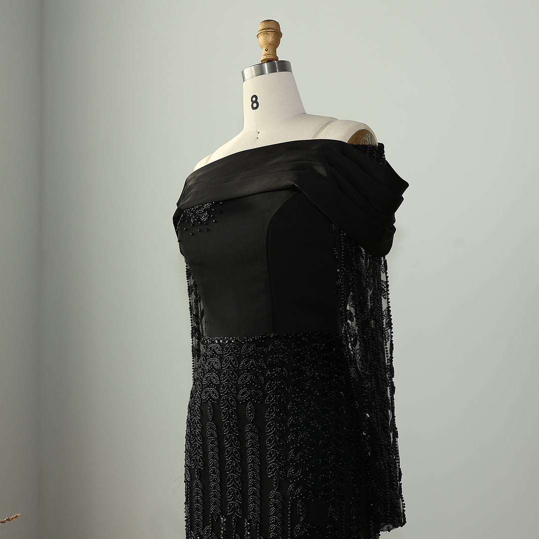 Elegant Off Shoulder Evening Dress with Long Sleeves SS695